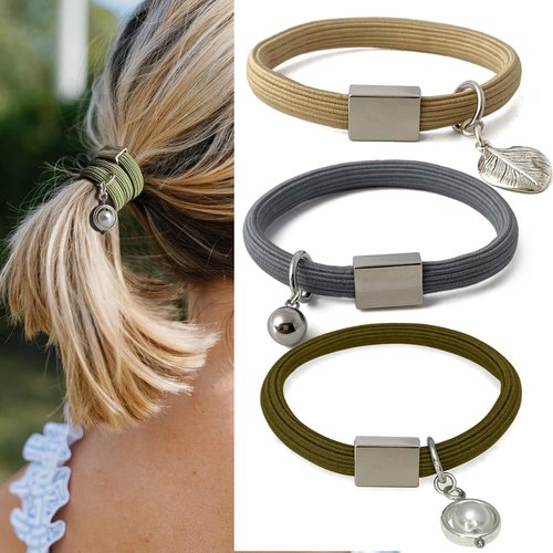 Hair Tie Bracelet for Women's Thick Curly Hair, 8mm Wide Ponytail Holders Bracelets for women with Silver Charms Cute Accessories for Girls Elastic Hair Bands No Slip Hair Ties for High Pony Tails