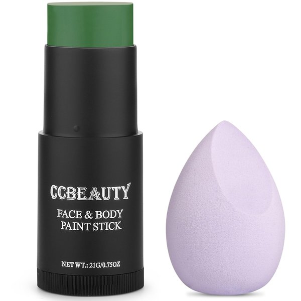 CCbeauty Witch Green Face Paint Stick, Face Painting Kit, Non Toxic SFX Makeup For Grinch Monster Halloween Costume Cosplay,Professional Body Paint,Full Coverage Painting Foundation With Makeup Sponge