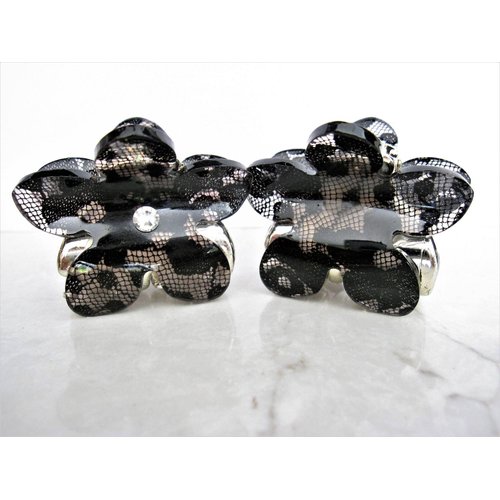 Generic Small mini black lacy flower hair claw clip with crystals (Crystal choice: No crystal), 1 Count (Pack of 1)