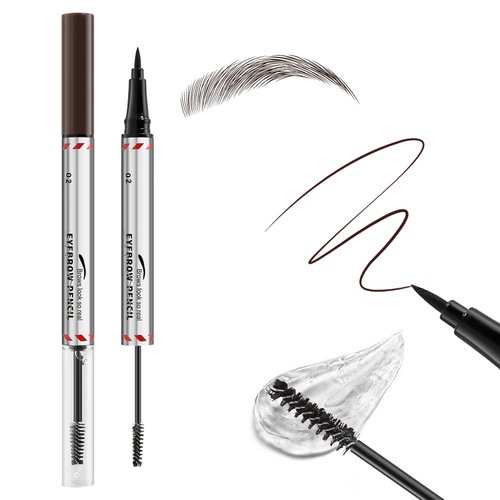 Boobeen Duo Liquid Eyebrow Pencil, Microfine Brow Pencil, Smooth Eyebrow Pen with Eyebrow Styling Gel, Long-Lasting and Smudge-Proof, Creates Natural- Looking Eyebrows