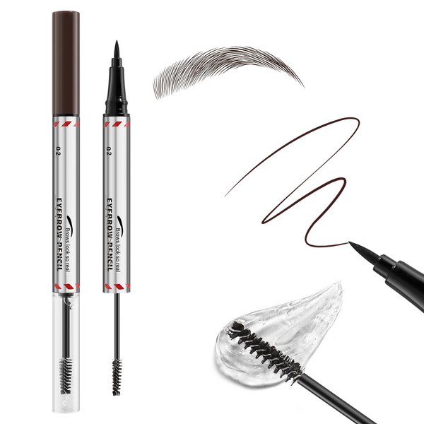 Boobeen Duo Liquid Eyebrow Pencil, Microfine Brow Pencil, Smooth Eyebrow Pen with Eyebrow Styling Gel, Long-Lasting and Smudge-Proof, Creates Natural- Looking Eyebrows