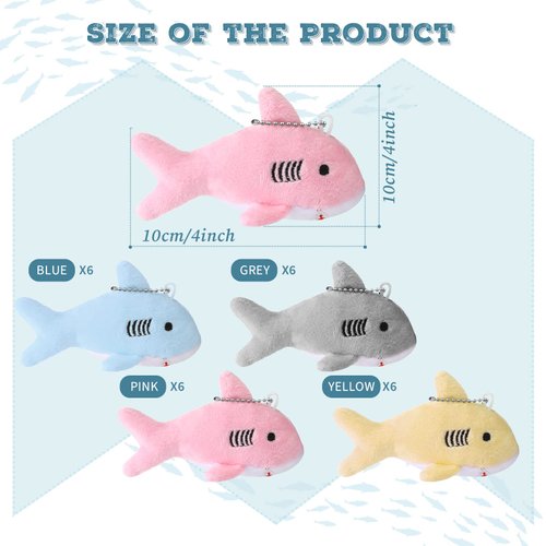 Zubebe 24 Pcs Shark Party Favors Bulk Shark Key Chain Plush Shark Keychain Bulk Mini Shark Stuffed Backpack Soft Clip on Keychain for Baby Party Favors Boys Girls Goody Toys Bag Fillers(Multicolor)