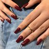 KQueenest Dark Red Press On Nails Medium Long Square Nails Press Ons Gloss, More Burgundy Long Fake Nails For Women Daily Wear, Thick Acrylic Stick on Nails False Nails Set, 24 Pcs