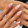Qsnidy Ombre Press on Nails Almond Medium Nude White Gradient Fake Nails Natural Acrylic False Nails for Women's Daily Wear, Artificial Stick on Nails for Nail Art Manicure, 28Pcs