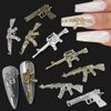 10Pcs 3D Metal Gun Nail Charms Alloy Weapon Nail Charm Luxury Rhinestones Gun Charms for Nails Gun Nail Jewels for Nail Art Decoration Accessories DIY Nail Art Tools Nail Supplies