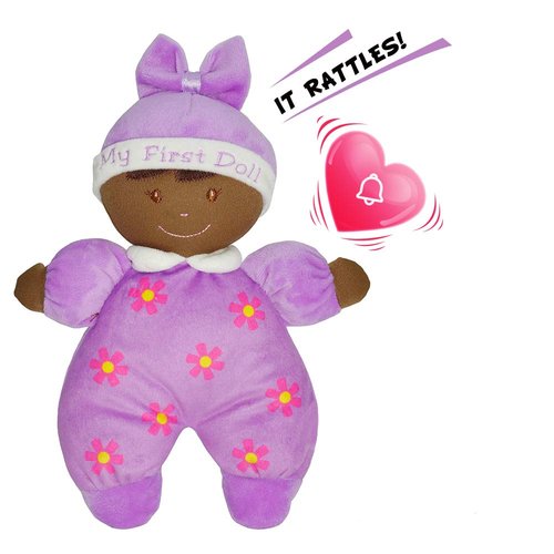 June Garden 9" My First Doll Hazel - Soft Plush Baby Doll with Rattle - Purple Outfit