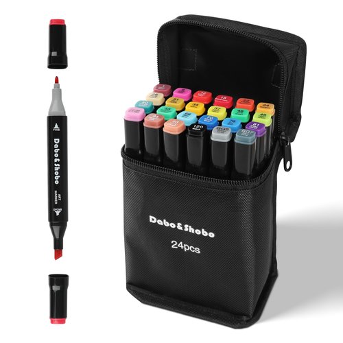 Dabo&Shobo 24 Colors Alcohol Markers, Drawing Markers, Dual Tip Art Markers, Coloring Marker for Kids Sketching Adult Coloring