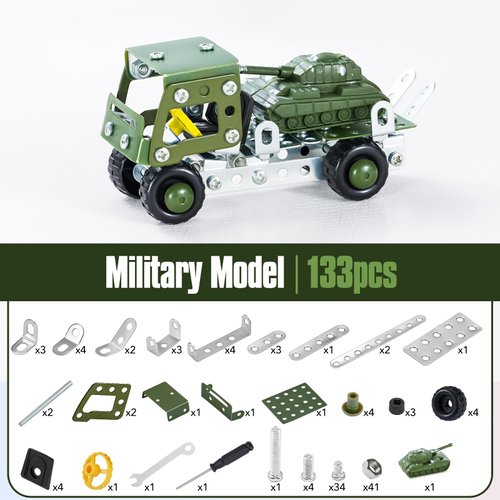 Military Truck STEM Building Toy Set for Boys Age 8-12 - Metal Army Toys Model Car Kits Set - Engineering STEM Kits or Kids 6-8, 8-10 Stem Projects Vehicles 133pcs