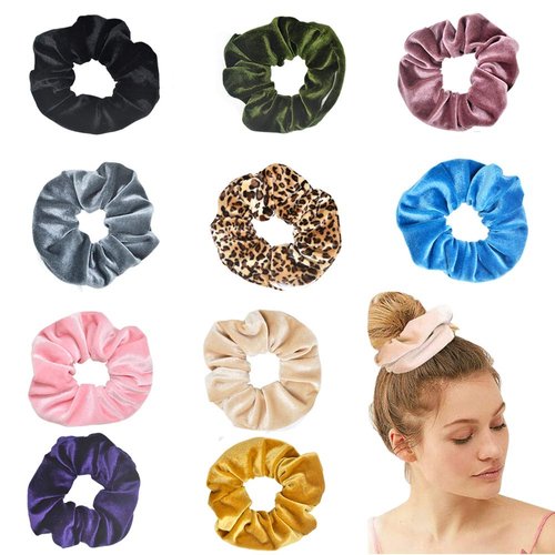Premium Velvet Scrunchie with Zipper Pocket - 10 Pcs Scrunchy Hidden Hair Scrunchie Ponytail Holder Elastic Bands Gift for Friend (10PACK) Multicolor