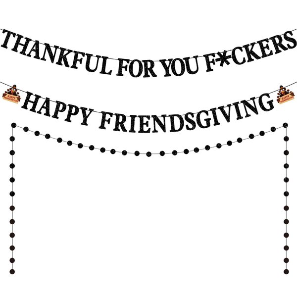 GEJ Happy Friendsgiving Banner, Thankful for You Banner, Black Friendsgiving Decorations, Thanksgiving Decorations Banner, Friendsgiving Party Decorations for Thanksgiving Party Home Mantel Fireplace