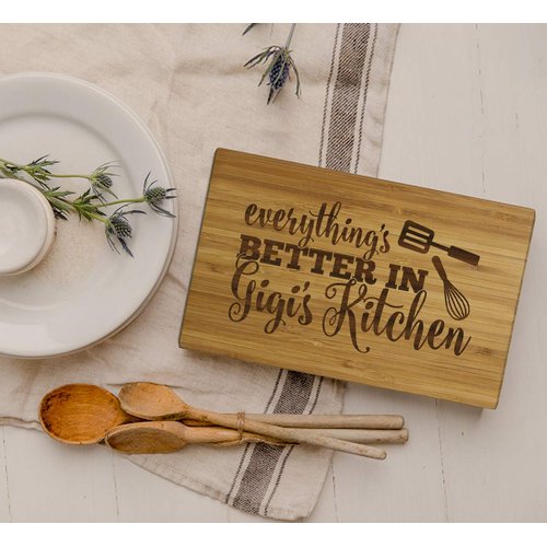 Andaz Press Laser Engraved Small Bamboo Wood Cutting Board, 9.5 x 6-inch, Everything is Better in Gigi's Kitchen, 1-Pack Grandma Mother's Day Mom's Birthday Grandma Cutting Board Grandma Gift Ideas