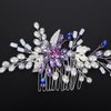 Teyglen Pearl Bride Wedding Hair Comb Purple Rhinestone Flower Hair Piece Silver Leaf Crystal Hair Side Comb Bridal Headpiece Hair Accessories for Women Girls