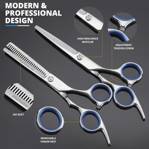 Marhaba AS Hair Cutting Scissors Kit - Professional 10 Piece Barber Scissors Set with Hair Scissors Thinning Shears for Hair Cutting, Stainless Steel Barber Scissors with Cape and Feather Razor