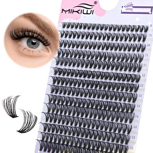 Mikiwi Cluster Lashes 280pcs 30D-0.07D-9-16mm Mix DIY Eyelash Extension D Curl Long Individual Lashes Mixed Tray Faux Mink Lash Clusters Extensions