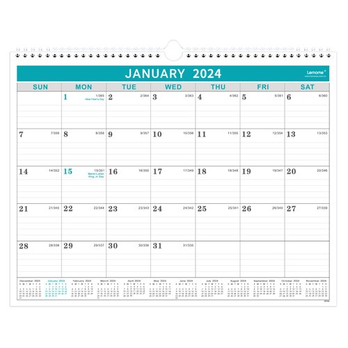 Calendar 2024-12 Monthly Wall Calendar 2024 from January 2024 to December 2024, 2024 Calendar with Julian Date, 14.75 x 11.5 Inches, Thick Paper for Organizing