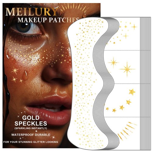 Glitter Freckles Face Tattoo, 20PCS Gold Makeup Patch, Faux Freckles Waterproof Temporary Tattoos Cute Glitter Women and Kids Makeup Accessories For Christmas (Gold)
