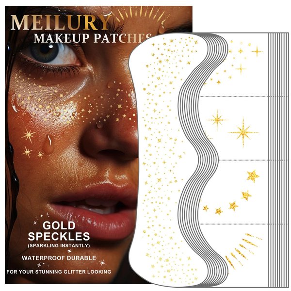 Glitter Freckles Face Tattoo, 20PCS Gold Makeup Patch, Faux Freckles Waterproof Temporary Tattoos Cute Glitter Women and Kids Makeup Accessories For Christmas (Gold)