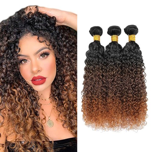 Kinky Curly Bundles Human Hair #4 Bundles Ombre Brown Human Hair Bundles 18 20 22 inch 3 Tone Brown and Black Kinky Curly Bundle Human Hair Extensions