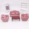 2 Sets 1:12 Scale DIY Dollhouse Sofa&Armchair with Pillow Mini Dolls House Furniture Couch&Chair Miniature Wooden Furniture Handmade Crafts Supplies Red Checkered Dollhouse Toy Dollhouse Accessories