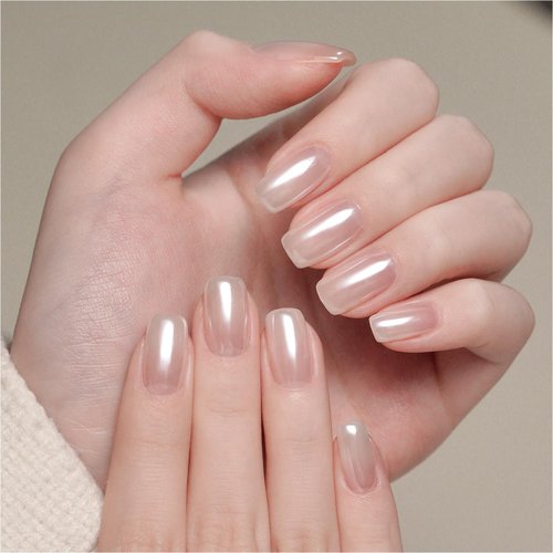GAOY White Pearl Chrome Nail Powder, Mirror Effect Shimmer Glitter Pigment Mermaid Aurora Nail Ar...
