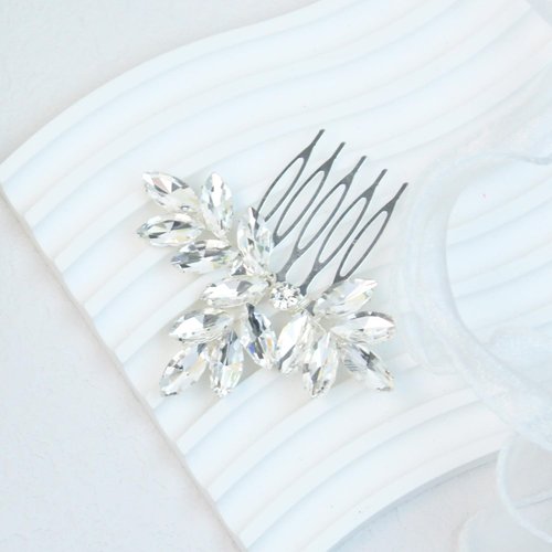 PTORIZNY Wedding Rhinestone Hair Comb Crystal Bride Hair Combs Silver Bridal Side Hair Combs Wedding Bride Hairpiece Hair Accessories for Women (Silver)