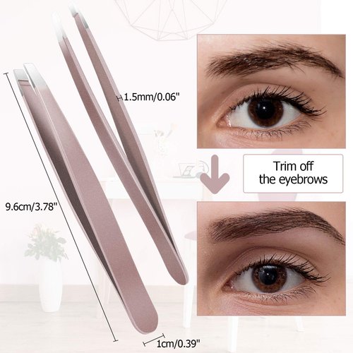 12 Pieces Eyebrow Tweezers Stainless Steel Slant Tip Tweezers Facial Hair Eyebrow Precision Tweezers for Men and Women (Rose Gold)