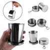 Stainless Steel Camping Mug Camping Folding Cup Portable Outdoor Travel Demountable Collapsible Cup With Keychain 75ml 150ml 250ml (L)