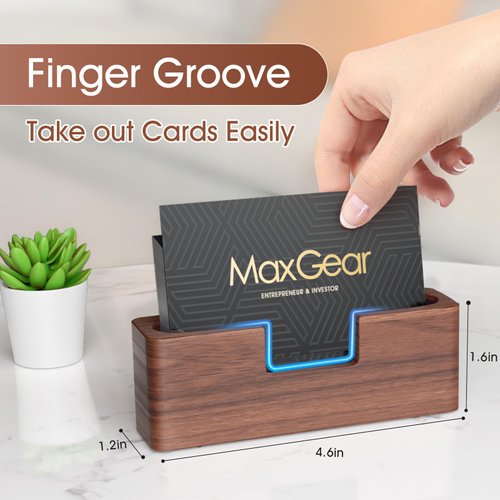 MaxGear Business Card Holder Wood Business Cards Holder for Desk Business Card Display Holder Desktop Business Card Stand for Office,Tabletop - Rectangle 2 Pack