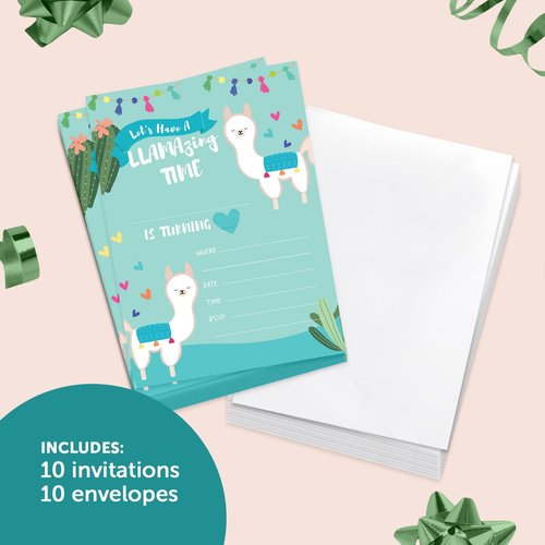 Desert Cactus Llama 3 (1) Happy Birthday Invitations Invite Cards (10 Count) With Envelopes Boys Girls Kids Party (10ct)