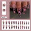 Halloween Press on Nails Long Square Fake Nails Pink Goth Ghost Flame with Glitter Fake Nails Design Spider Web Full Cover Artificial Glue on Nails Glossy Nude Stick on Nails for Women Manicure 24pcs