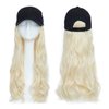 SEGO Baseball Cap with Hair Extensions for Women Adjustable Hat with Hair Attached Synthetic Long Wavy Wig with Black Hat Stylable for Pigtail Ponytail 16 Inch Bleach Blonde 290g