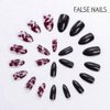Cosydays Stiletto Punk Witches Press on Nails Black and Red Flame Marble Full Cover False Nails Glossy Fake Nail for Women and Girls (24 PCS） (A-Black and Red)