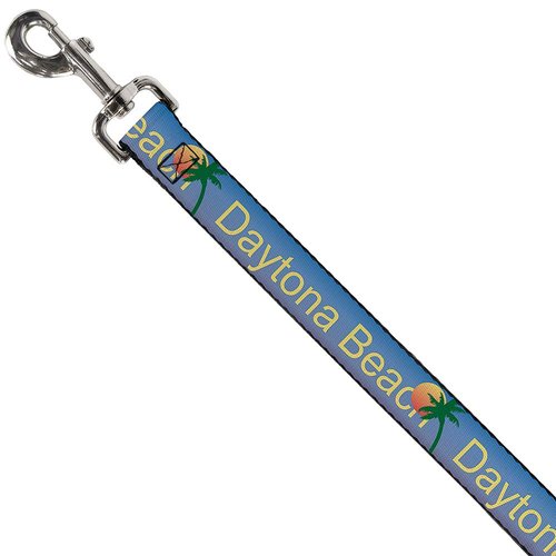 Dog Leash Dayton Beach Script Sun Palm Trees Blue Fade 4 Feet Long 0.5 Inch Wide