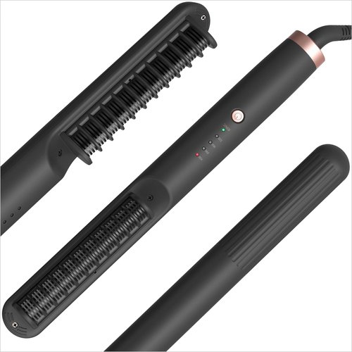 ANGENIL Travel Hair Straightener Brush with Negative Ions, Nano Ceramic Titanium Comb, 4 Adjustable Heat Settings for Natural Black Hair, Beard, Wig, Frizz-Free Silky Hair, Dual Voltage, Auto Shut-off