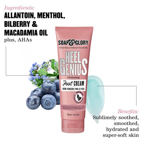 Soap & Glory Original Pink Heel Genius Foot Cream - Moisturizing Foot Cream with AHA Exfoliant for Dry Cracked Feet - Contains Hydrating Macadamia Oil (4.2 oz)