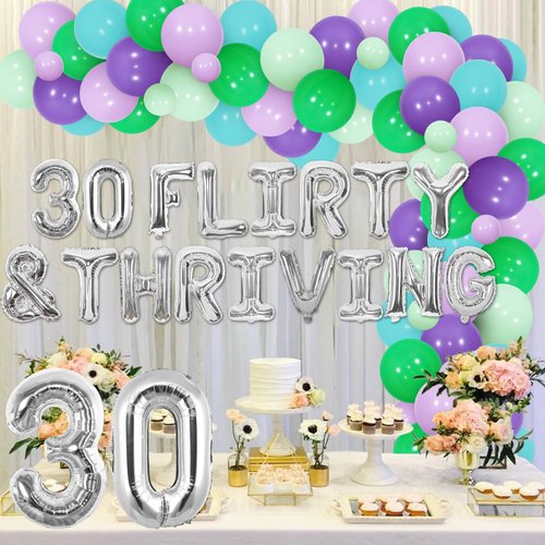 Balterever 30 Flirty and Thriving Birthday Decoration 30 Flirty & Thriving Balloon Banner 30th Balloon Garland Kit Flirty Thirty Birthday Decors Dirty Happy 30th Birthday Supplies
