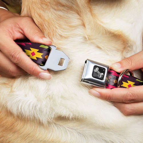 Dog Collar Seatbelt Buckle Navajo Orange Purple Yellow Pink Green Black 13 to 18 Inches 1.5 Inch Wide