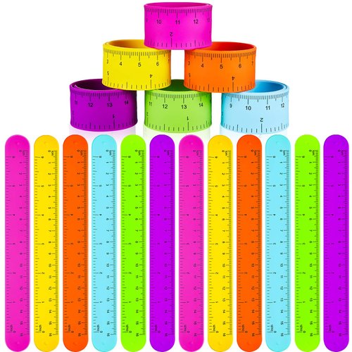 24 Pieces Ruler Slap Bracelets Bands Colorful Ruler Snap Bands Wristband for Kids Classroom Schoo...