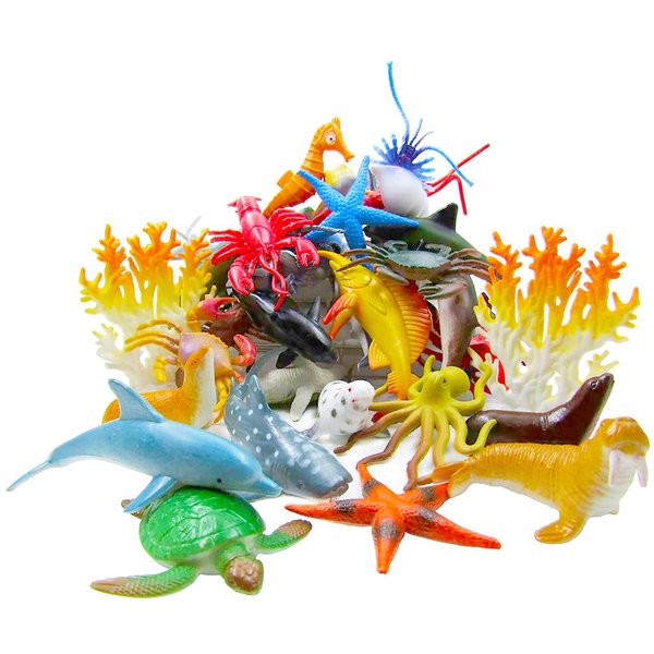 Ocean Sea Animal, Assorted Mini Sea Creatures Toys Set, Realistic Underwater Sea Animals Figure Bath Toy, 38Piece Set