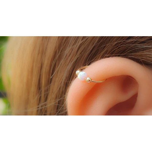 Gold Cartilage Helix Earring - 14k Gold Filled Helix Hoop With 3mm White Opal – Handmade Hypoallergenic 20 Gauge Cartilage Piercing Hoop For Women