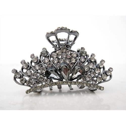 Medium blue or smoke gray crystal metal hair claw clip bridal clip (Primary color: Gray)