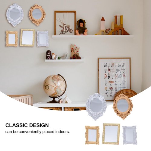 DOITOOL 5PCS Mini Classic Mirror Miniatures Mirror Wall Decor Vintage Mirrors Mini Wall Mirror Doll House Small Decorative Mirrors, 2. 83X2. 16X0. 39inch