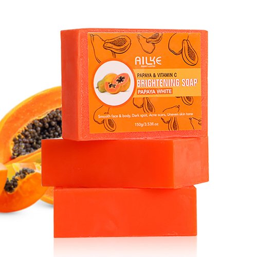 AILKE Papaya & Vitamin C Brightening Soap Bar, Whitening, Smooth Skin, Reduce Dark Spots, Uneven Skin Tone Body Wash, for Face and Body (3 Soap)