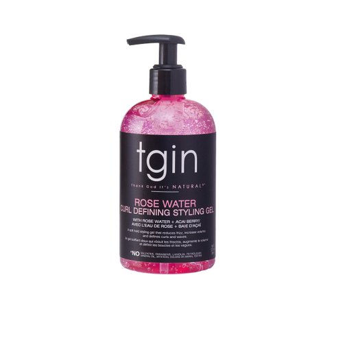 tgin Rose Water Defining Styling Gel for Curly, Coily and Wavy Hair, Reduce Frizz, Light Hold, Moisturizes and Defines Curls, 13 oz