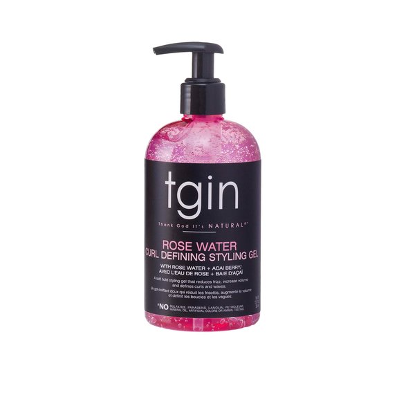tgin Rose Water Defining Styling Gel for Curly, Coily and Wavy Hair, Reduce Frizz, Light Hold, Moisturizes and Defines Curls, 13 oz