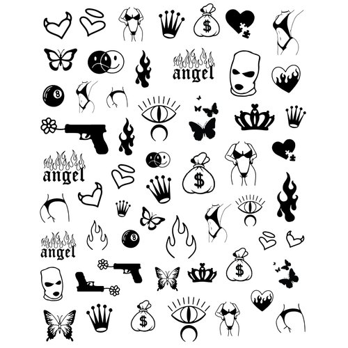 Impressed Gothic Authentic 5 Sheets Luxury Grunge Nail Art Stickers 500+ Black Customized Nail Decals for Fake Nail Design Decorations and Salon Nails Accessories for Men and Women (Grunge)