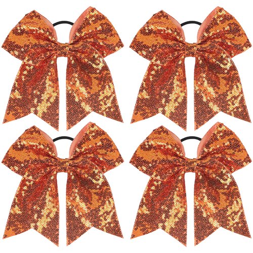 Fall Autumn Hair Scrunchies Thanksgiving Hair Scarf with Ribbon Bows Glitter Orange Butterfly Hair Bands Cheerleaders Elastic Hair Ties Ropes Ponytail Holder Fall Hair Accessories 4Pcs(C-Glitter 4)