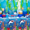 BeYumi 3Pcs Under The Sea Party Tablecloths Ocean Waves Disposable Plastic Waterproof Rectangular Blue Table Covers Ocean Animal Underwater Beach Pool Birthday Party Decorations Baby Shower Supplies