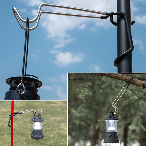 TOBWOLF 2PCS Outdoor Camping Lantern Hook Hangers, Stainless Steel lamp Hanger Stand, Portable Non-Slip Tent Lamp Hook Light Clamp Holder, Lantern Hangers for Outdoor Camping, Fishing, Hunting
