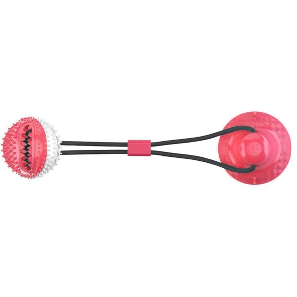 Pet Life Grip N Play Treat Dispensing Ball Shaped Suction Cup Dog Toy, Red
